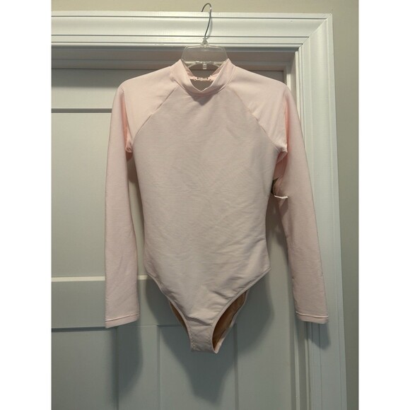 NEW J.CREW  Active ribbed long-sleeve one-piece Swimsuit Rash Guard size 6 pink - Picture 1 of 4